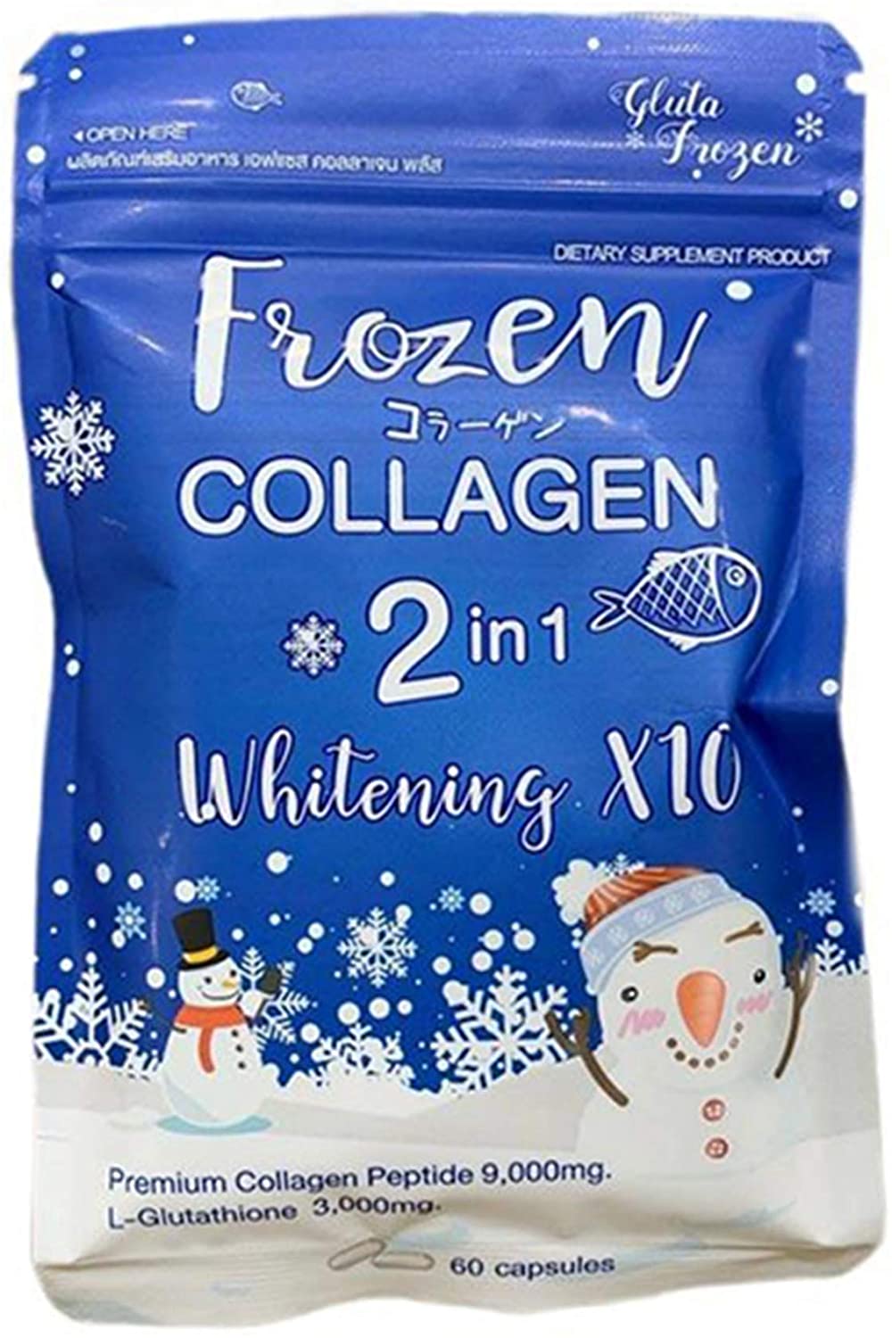 Frozen Collagen 2 in 1 Premium Collagen Peptide & Glutathione Skin Whitening Supplements - 60 Capsules