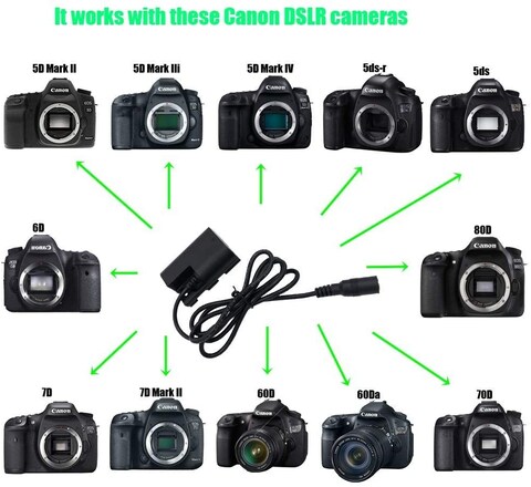 DMK Power Ack-E6 Ac Power Adapter Kit For Canon Eos 5Ds 5Ds R 5D Mark Iv 5D Mark Iii 5D Mark Ii 6D 7D 7D Mark Ii 760Da 60D 70D 80D Cameras Lp-E6 Lp-E6N Battery Lc-E6 Lc-E6E