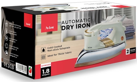 Avion 1200W Automatic Dry Iron - Electric Iron 60 Micron Ceramic Coated Sole Plate, Durable Automatic Weight Iron Box, Auto Shut Off, Temperature Setting Dial, Overheat Protection, Ahw23Di