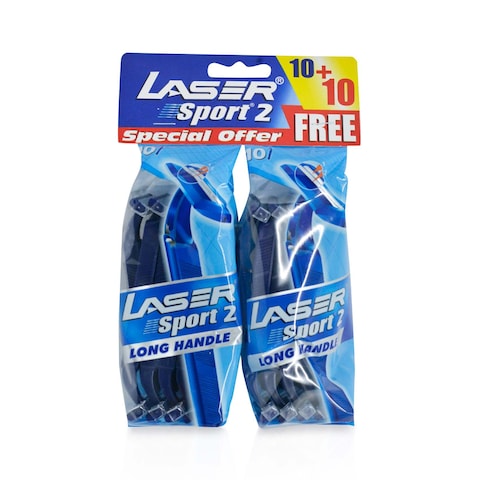 Buy Laser Sport 2 Long Handle Disposable Razors Blue 20 Razors in UAE