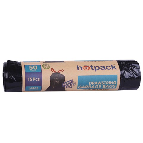 اشتري Hotpack - Drawstring Garbage Bag Roll Heavy Duty 75X103 Cm - 15 Pcs - 50Gallon في الامارات