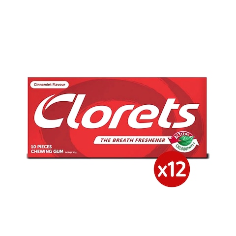 Clorets Cinnamint Gum, 10 Pieces - Pack of 12
