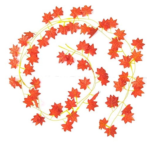 Artificial Maple Leaf Garland DIY Autumn Leaves Vine Fake Foliage Stairs Gardens Fencing Home Party Decoration(12 Strings,Each 2.2m)