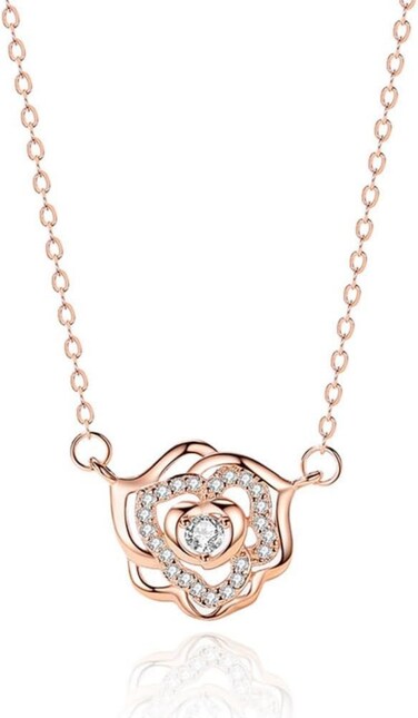 Crafted from 925 Sterling Silver Rose Gold-Plated Nested Heart Necklace with Pave Cubic Zirconia Accents, 22mm