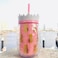 Pineapple-Shaped Drinkware Tumbler for Cold Beverages with Reusable Straw Light Pink 450ml
