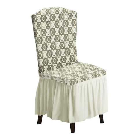 6-Piece Woven Jacquard Stretch Fit Dining Chair Covers Set Cream