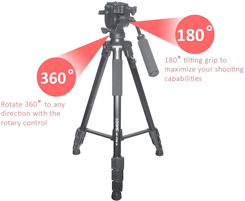 COOPIC CP-VT05 III, Foldable Tripod with MAX Height 190cm/74.80inch with Horizontal Fluid Pan Head for Camera and Camcorder Photography Load up to 5kg.