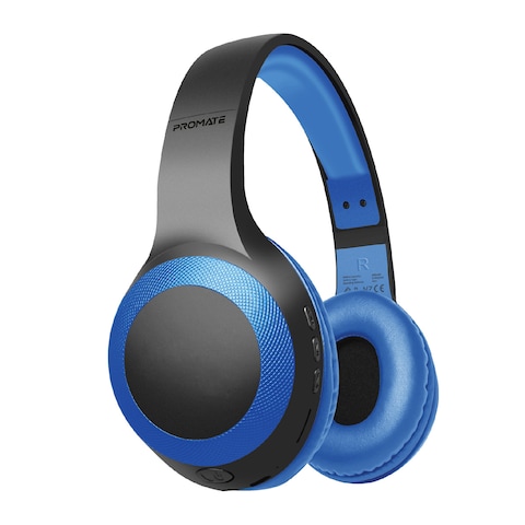 Promate Bluetooth Headphone, Over-Ear Deep Bass Wired/Wireless Headphone with Long Paytime, Hi-Fi Sound, Built-In Mic, On-Ear Controls, Soft Earpads, MicroSD Card Slot and AUX Port, LaBoca Blue