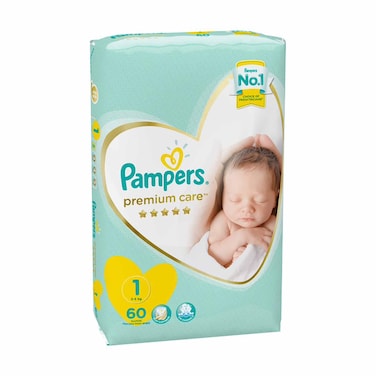 Pampers Premium Care Diapers - Size 1 - Newborn - 2-5 Kg - 60 Diapers