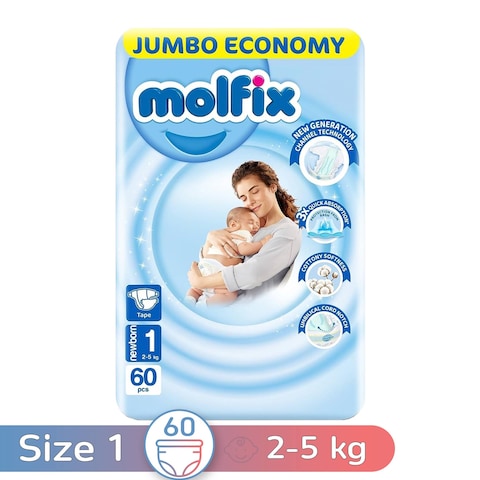 Buy Molfix New Born Baby Diapers - Size 1 - 60 Diapers in Egypt