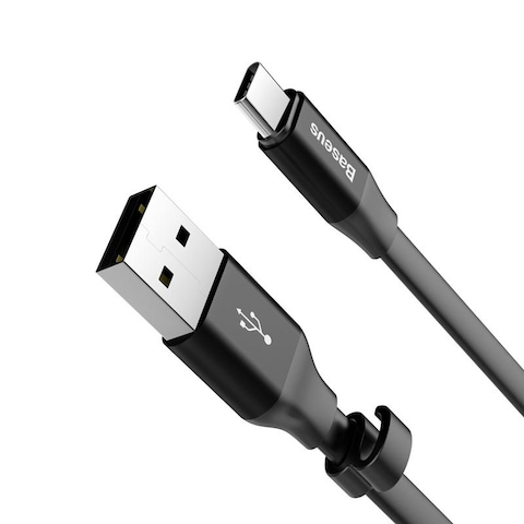 Baseus Nimble USB-A to Type-C Flat Cable 23cm- Ultra Portable Compatible for Samsung S21 S20 S9 Note 20 10 Huawei P30 P20 Lite Mate 20 Pro P20 LG G5 G6 Xiaomi Mi 11 Ultra A2 etc. Black