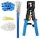 EZ RJ45 Crimp Tool Pass Through Cat5 Cat5e Cat6 Crimping Tool for RJ45/RJ12 Regular Pass-Through Connectors with 50PCS, 50PCS Covers and Mini Wire Stripper