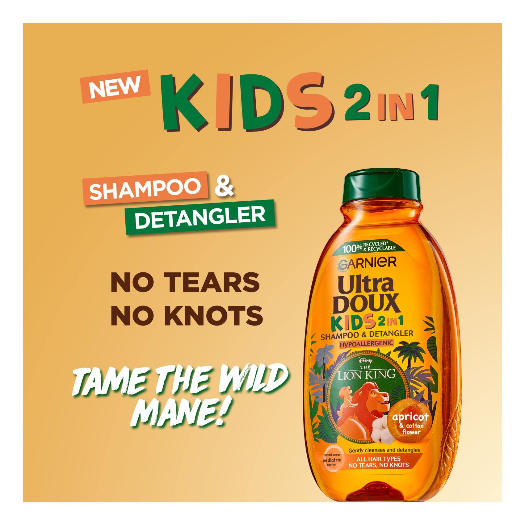 Garnier Ultra Doux Apricot Cotton Flower Kids 2-In-1 Shampoo And Detangler Yellow 400ml