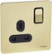 Schneider Electric Ultimate Polished Brass Screwless Flat Plate 13A 1 Gang Single Switch Socket Black Insert