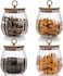 1CHASE Borosilicate Glass Storage Jar With Airtight Bamboo Lid And Metal Handle 700ml, Oval, Petal Decorative Container, To Store Tea, Coffee Beans, Candy, Spices, Biscuits - Set Of 4