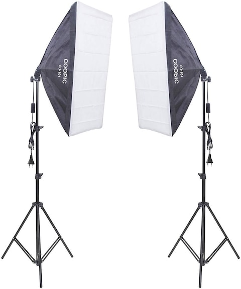 DMK Power Coopic Su-101 Photography Rectangle Continuous Softbox Lighting Kit: (2) 50X70cm Softbox (2) Light Stand (2)85Watt Bulb For Photo Studio Equipment Set