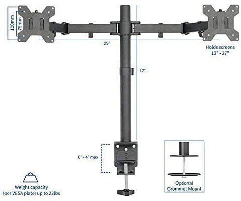 Ntech Dual LCD Monitor Arm Stand Heavy Duty Fully Motion Adjustable Monitor Desk Mount For 2 Screens Up To 32 Inch (Ma04-02)