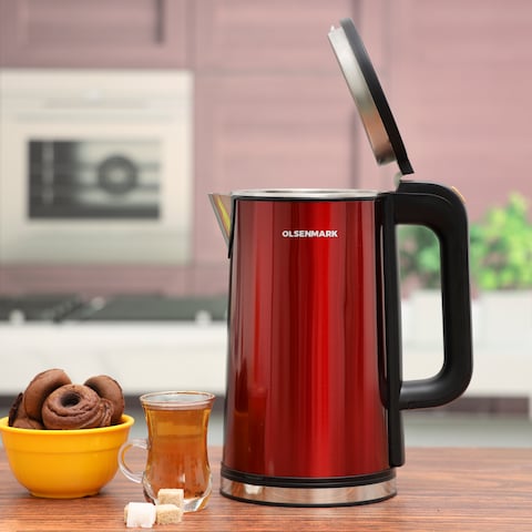 Electric Kettle, Double Wall Cool Touch Body, OMK2483, 1.8L Stainless Steel Seamless Inner Kettle, Auto-Shut Off, Boil Dry Protection, 360 Degree Rotational Base Kettle