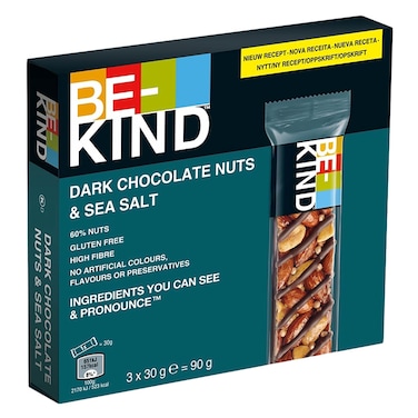 Be-Kind Dark Chocolate Nuts and Sea Salt Bar, 30g Pack of 3