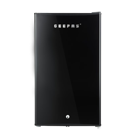 Geepas Single Door Mini Defrost Refrigerator-GRF1212BXE Mini Fridge in Retro Design Low Noise and Low Voltage Quick Cooling Easy Cleaning Black 1 Year Warranty