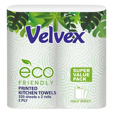 Velvex Eco Friendly Premium Kitchen Towel 2 Rolls White