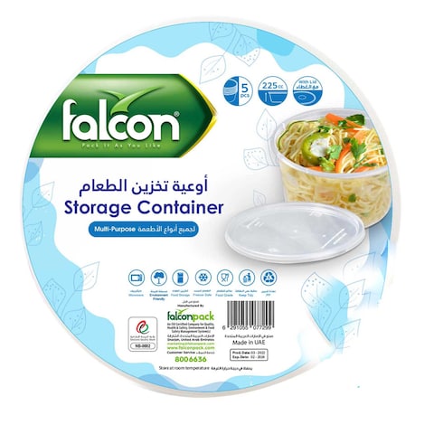 Falcon Multi-Purpose Storage Container With Lid Clear 225ml 5 PCS