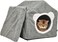 House-design cat shelter with a removable soft mat, Indoor cat bed for medium to large sized cats, Detachable, Easy to cleans and assemble, Anti-slip bottom 42 cm (Grey)