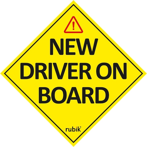 Rubik New Driver on Board Vinyl Sticker, Reflective New Driver Car Sign Caution for Beginner New Car SUV Van Drivers   (Large 15x15cm)