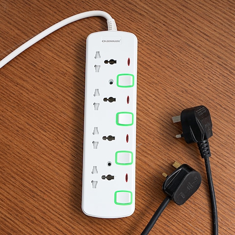 Olsenmark 4 Way Power Socket with Individual Switches- OMES1728D/ Equipped with PP Fire Proof Housing, Copper Parts, and Child Safety Shutter/ 3-meter Extension Cord, Ideal for Home, Office,