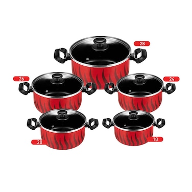 تيفال تيمبو فليم طقم أواني طهي بغطاء زجاجي - مقاسات 18-20-24-26-28 - 5 قطع