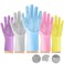 ZALCOON Silicone Dishwashing Gloves Reusable Rubber Cleaning Gloves, Dishwashing Gloves Silicone Glove Brush, Washing Gloves for Kitchen, Housework, Car, Bathroom, Clothes, Pet (Purple)