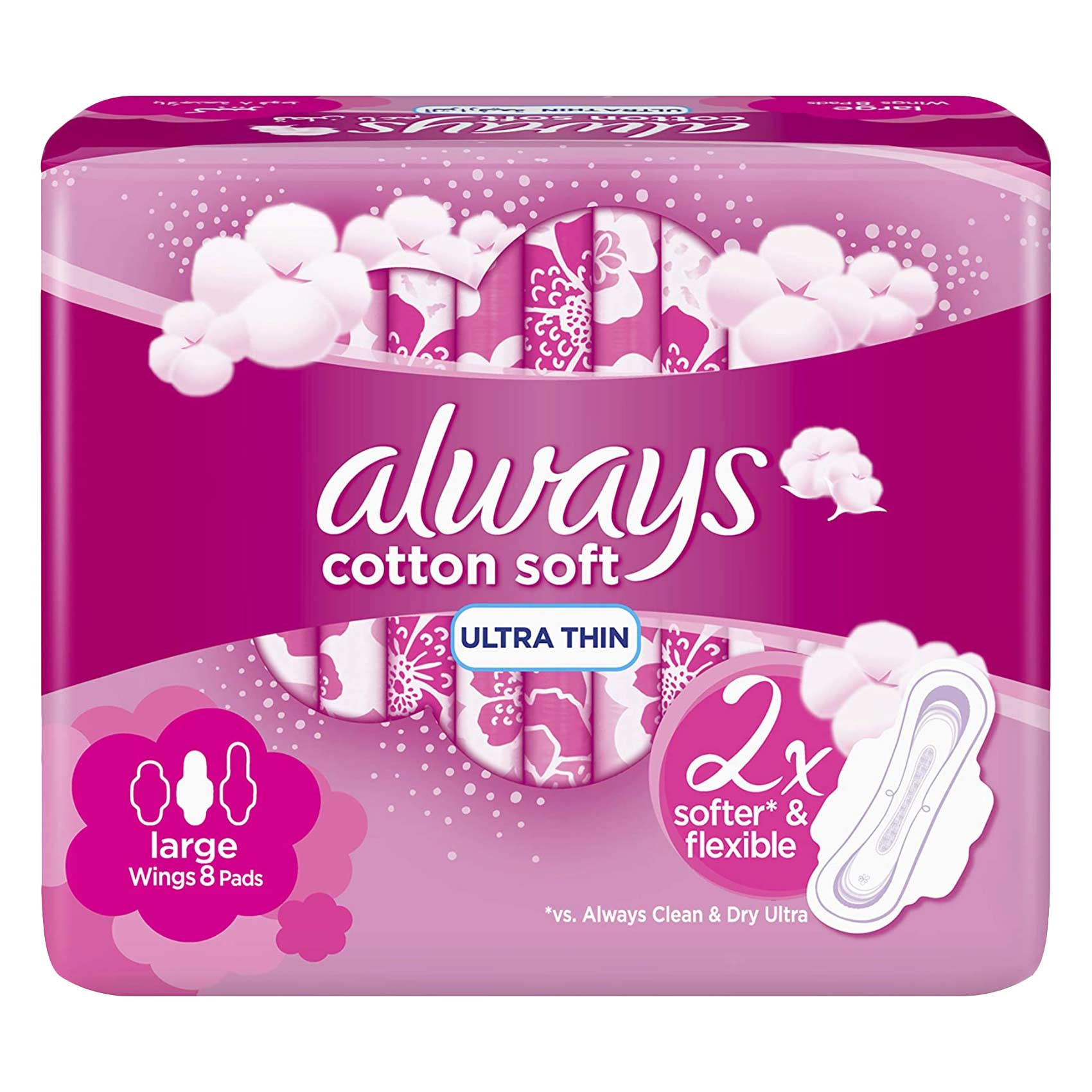Always Ultra Cotton Soft Large Sanitary Pads With Wings 8 Count