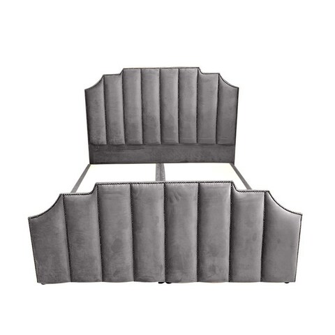 إن هاوس تاج هيكل سرير منجد بالمخمل - نفر ونص - 200×140 سم - رمادي