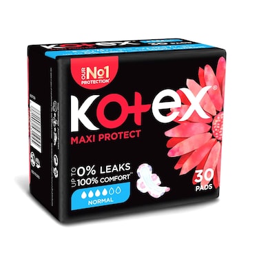 كوتكس ماكسي بروتيكت 100% عادي بالأجنحة، 30 فوطة