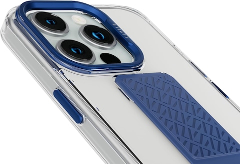 Levelo Morphix Clara Grip Case For iPhone 15 Pro: Reinforced Corners, Premium Leather Kickstand Grip, Shock-Proof Edges, And Multi-Positioning Modes For Ultimate Protection And Convenience (Blue)