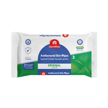 Maf Carrefour Antibacterial Skin Care Wipes Original White 10 Wipes