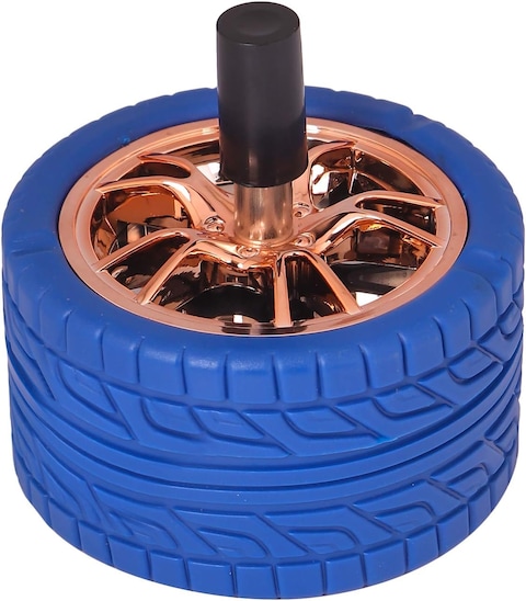 Lavish Push Down Alloy Wheels, 1 Unit Ashtray, Spinning Ashtray Round For Home, Office, Car Gift Color Blue
