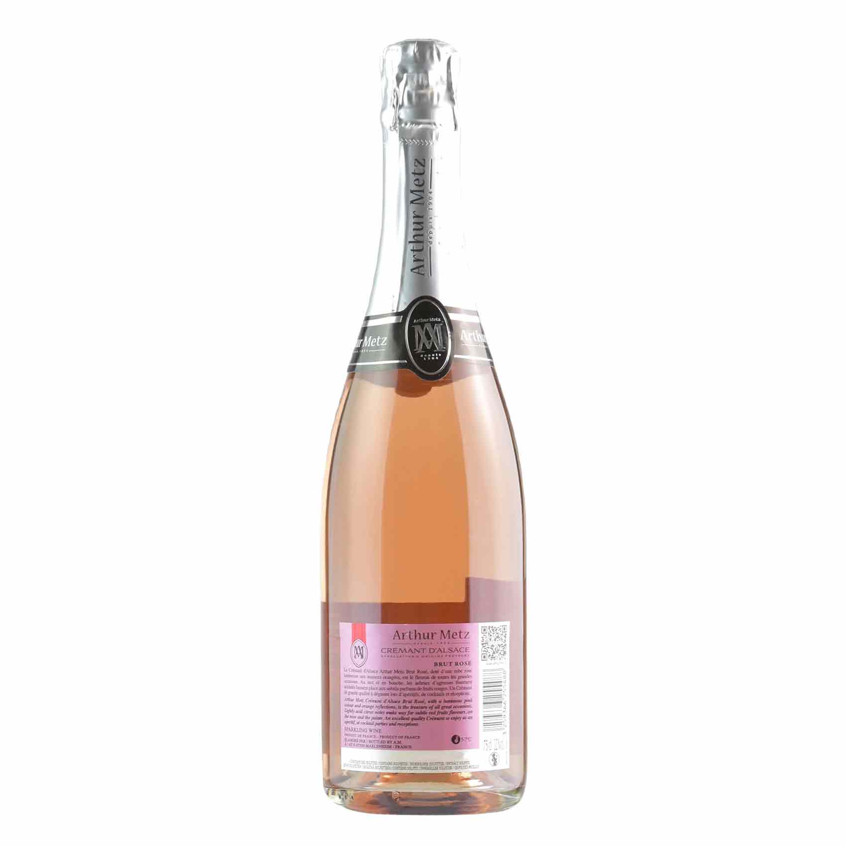 Arthur Metz Cremant D39Alsace Rose Brut Millesime Sparkling  Wine 750Ml