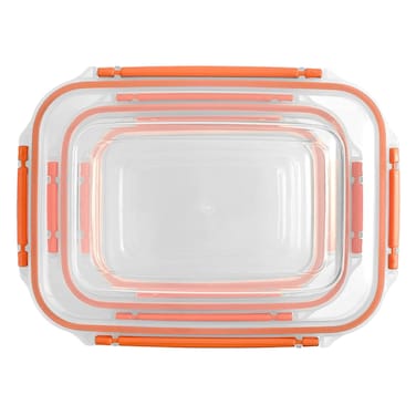 Dunya 30887 Master Rectangular Food Storage Containers 3 Pieces Orange/Clear