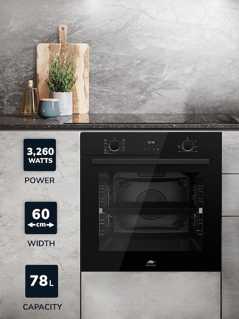 MILLEN MEO 6003 BB 78L Electric Oven - Energy Class A, 9 Cooking Modes, 60 cm, SCHOTT Double Glass Door, Glass finish, Mechanical and Touch Control with Timer, 3 Year Warranty