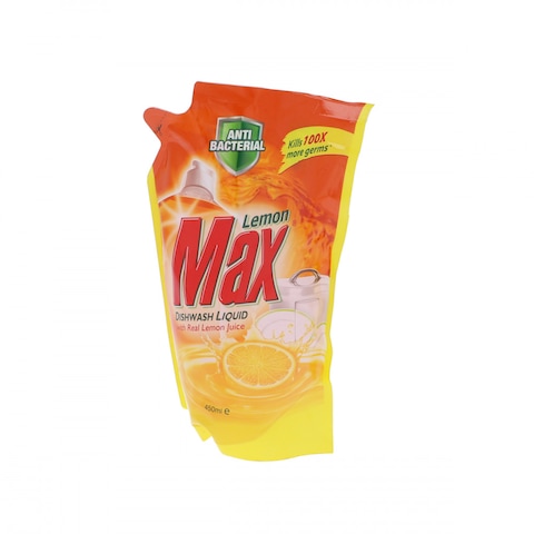 Lemon Max Anti Bacterial Dishwash Liquid Pouch 450 ml