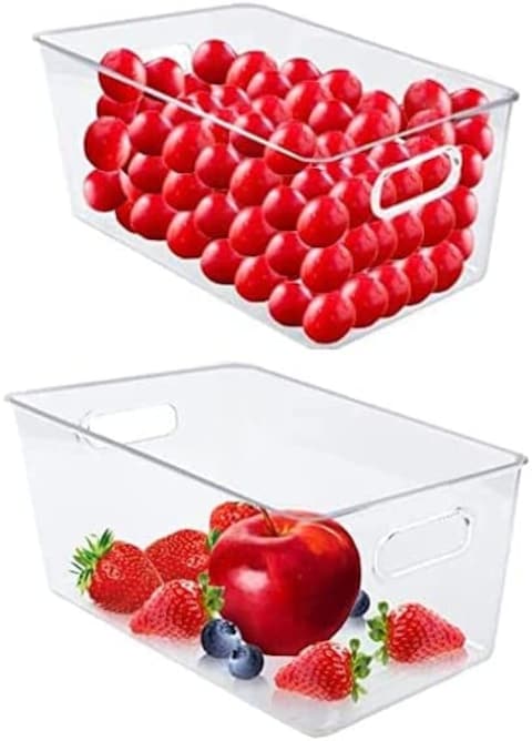 Small Clear Plastic Stackable Bins, Food Storage Containers Box, Organizers for Kitchen, Pantry &amp; Bathroom (2 Pcs)