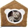 Cat Bed, Pet Bed, plush and soft, cozy cats, Kitten bed, Foam cushioned, portable, Warmth Design, stylish, Good looking, Indoor, Easy to Clean, Brown &amp; White color, 43 cm height