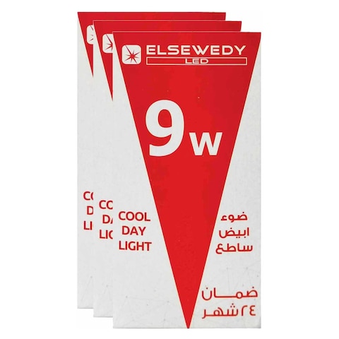 السويدي لمبة ليد - 9 واط - ضوء أبيض ساطع - 3 قطع