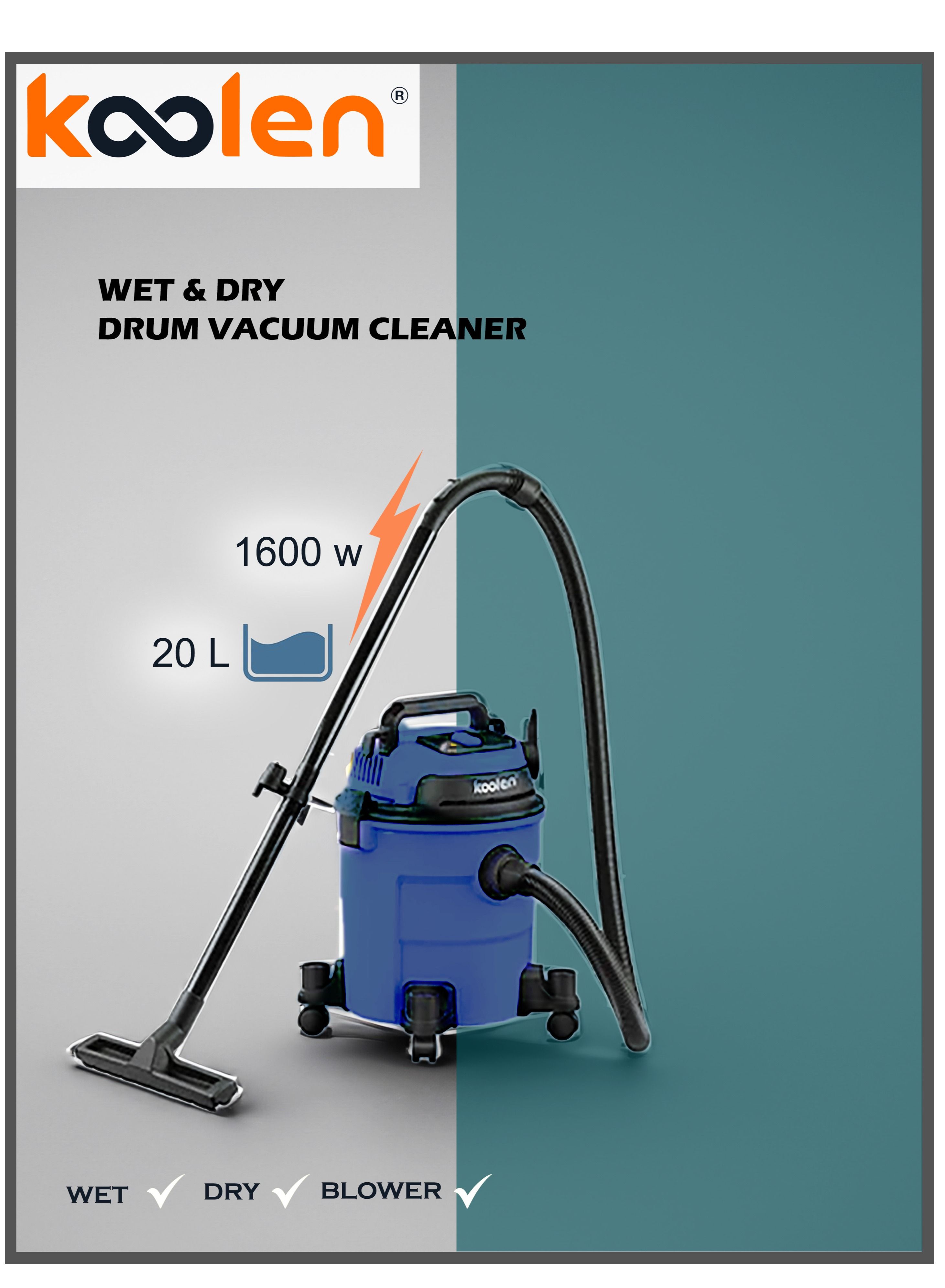 Buy Koolen Vacuum Cleaner 20 Liters, Barrel, Wet And Dry, 1600 Watts ...