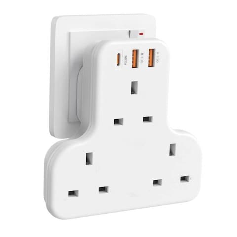Multi Plug Extension Power Adapter With 2 USB and 20W USB-C Fast Charging, 3 Way Wall Charger Electrical Extender Outlet Adaptor, Socket Charging Station