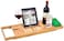 Bath Tray Bamboo Bathtub Caddy with Extending Sides, Mug Wineglass Smartphone Holder, Metal Frame Book Pad Tablet Holder, Detachable Sliding Tray, Non-Slip