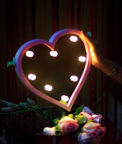 Heart-Shaped Mirror with Pink Frame and Light LEDs 32x30cm