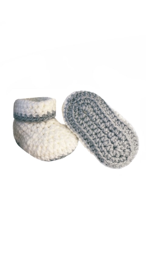 Pikkaboo Cuddles and Snuggles Crochet Baby Booties-White &amp; Grey