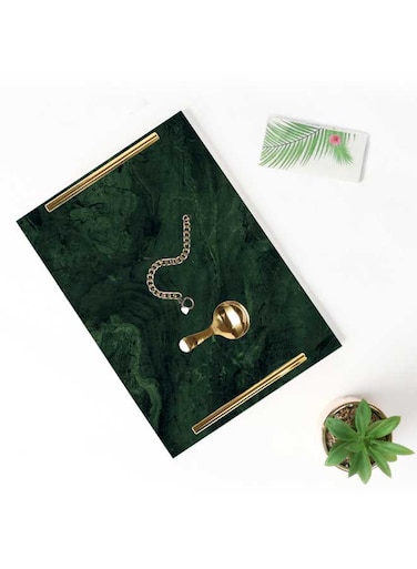 Lowha Decorative Acrylic Serving Tray With Gold Metal Handles And Marble Texture Design 20x30 cm